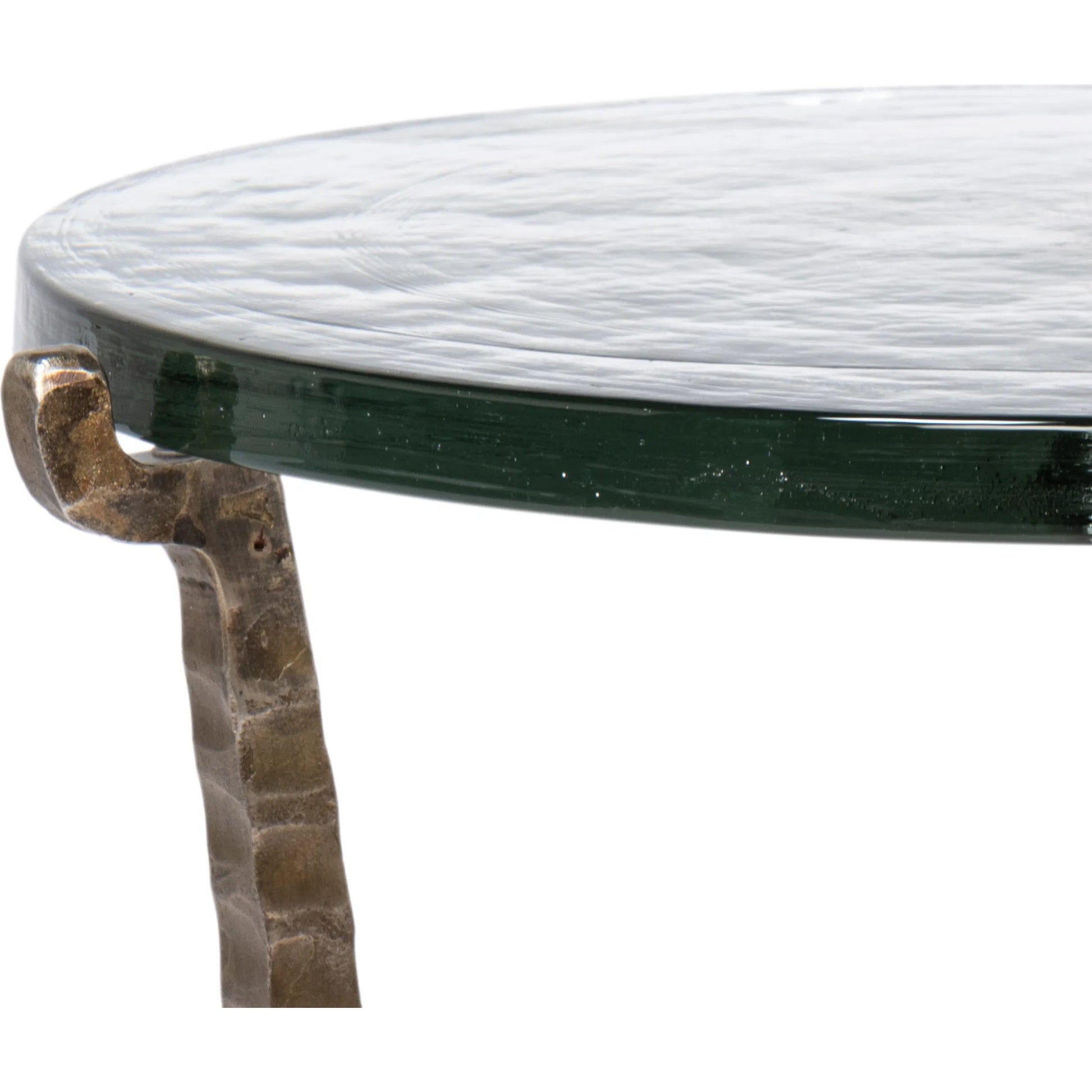 Dandy Round Side Table by Sarreid Ltd. in bronze. Made from forged iron, casted glass in a modern style.