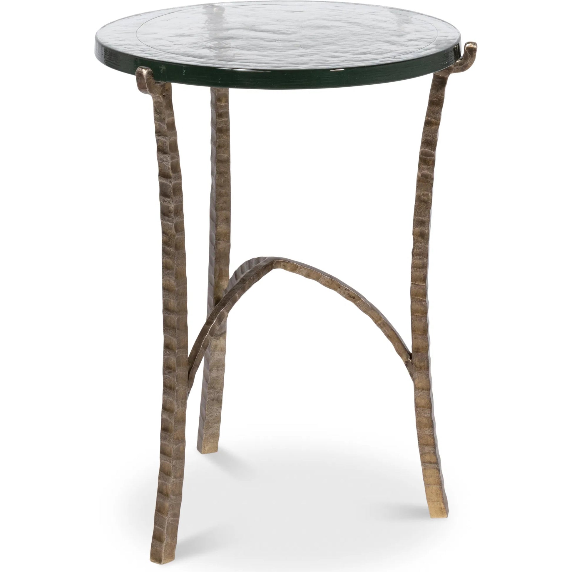 Dandy Round Side Table by Sarreid Ltd. in bronze. Made from forged iron, casted glass in a modern style.