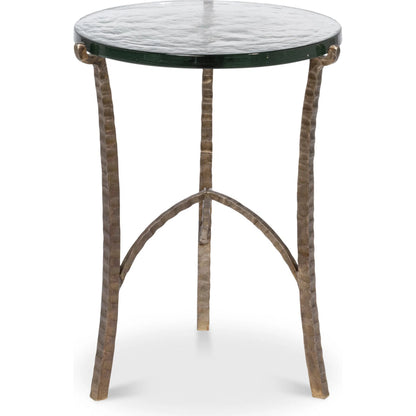 Dandy Round Side Table by Sarreid Ltd. in bronze. Made from forged iron, casted glass in a modern style.