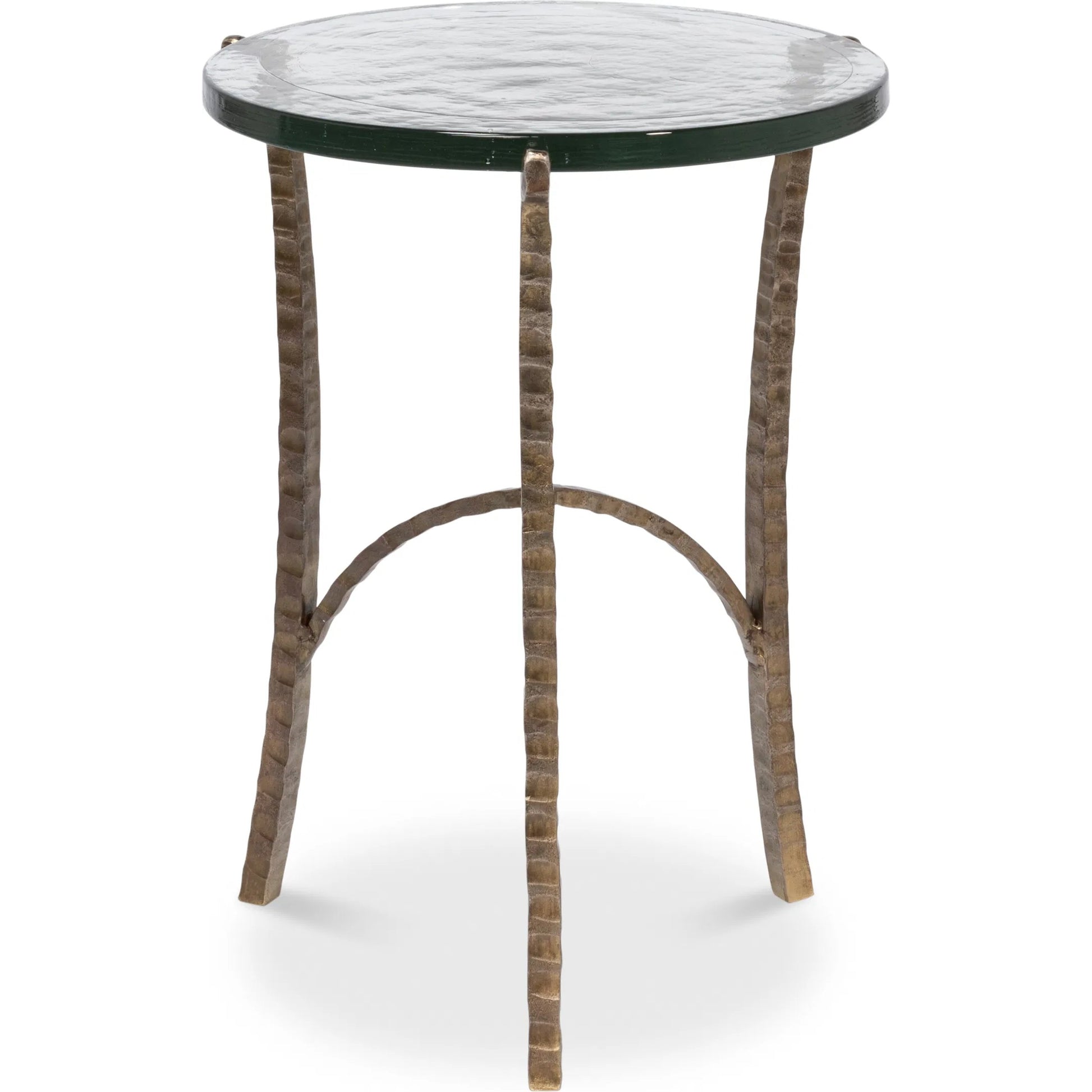 Dandy Round Side Table by Sarreid Ltd. in bronze. Made from forged iron, casted glass in a modern style.