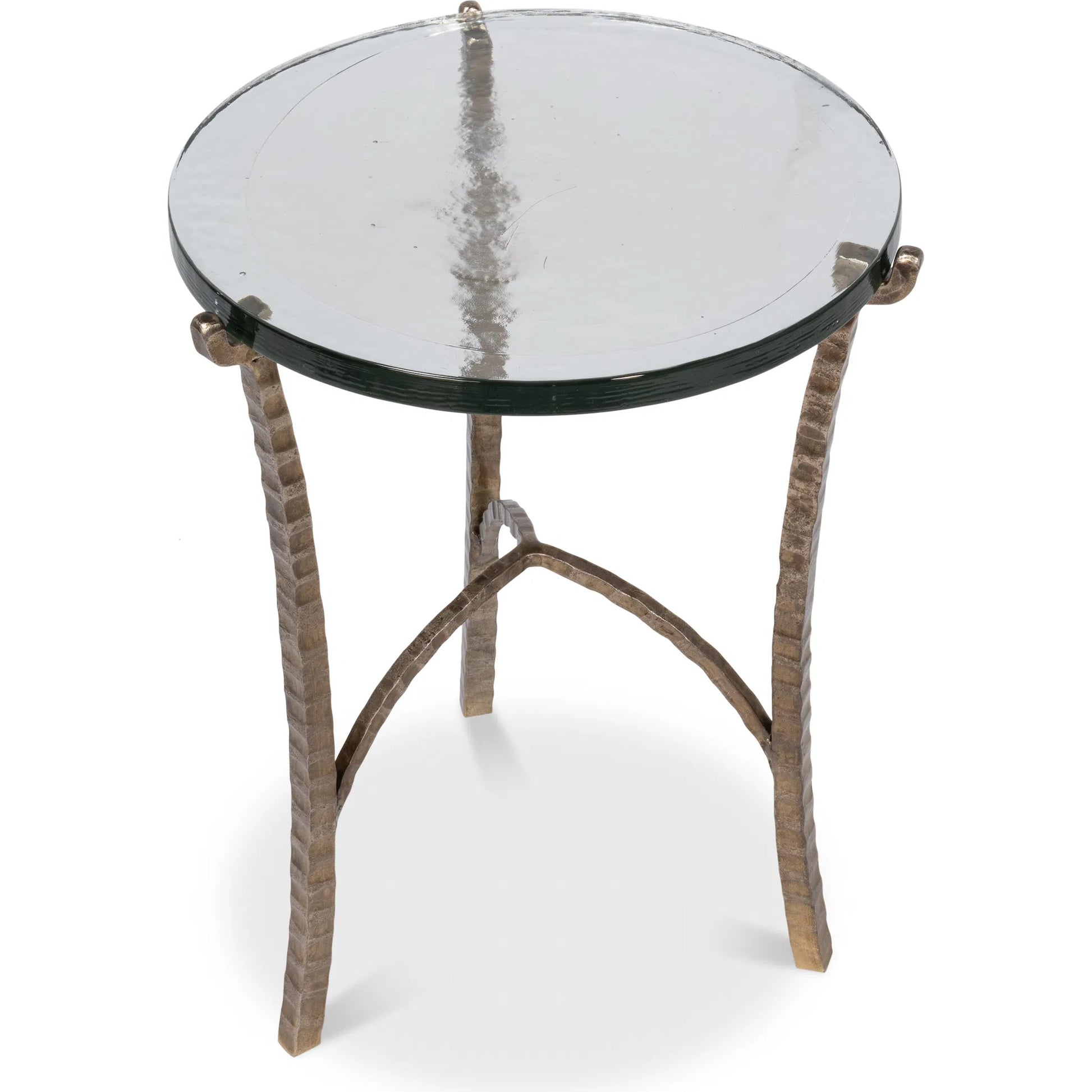Dandy Round Side Table by Sarreid Ltd. in bronze. Made from forged iron, casted glass in a modern style.