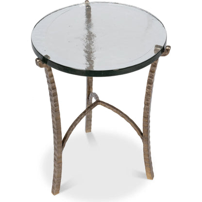 Dandy Round Side Table by Sarreid Ltd. in bronze. Made from forged iron, casted glass in a modern style.