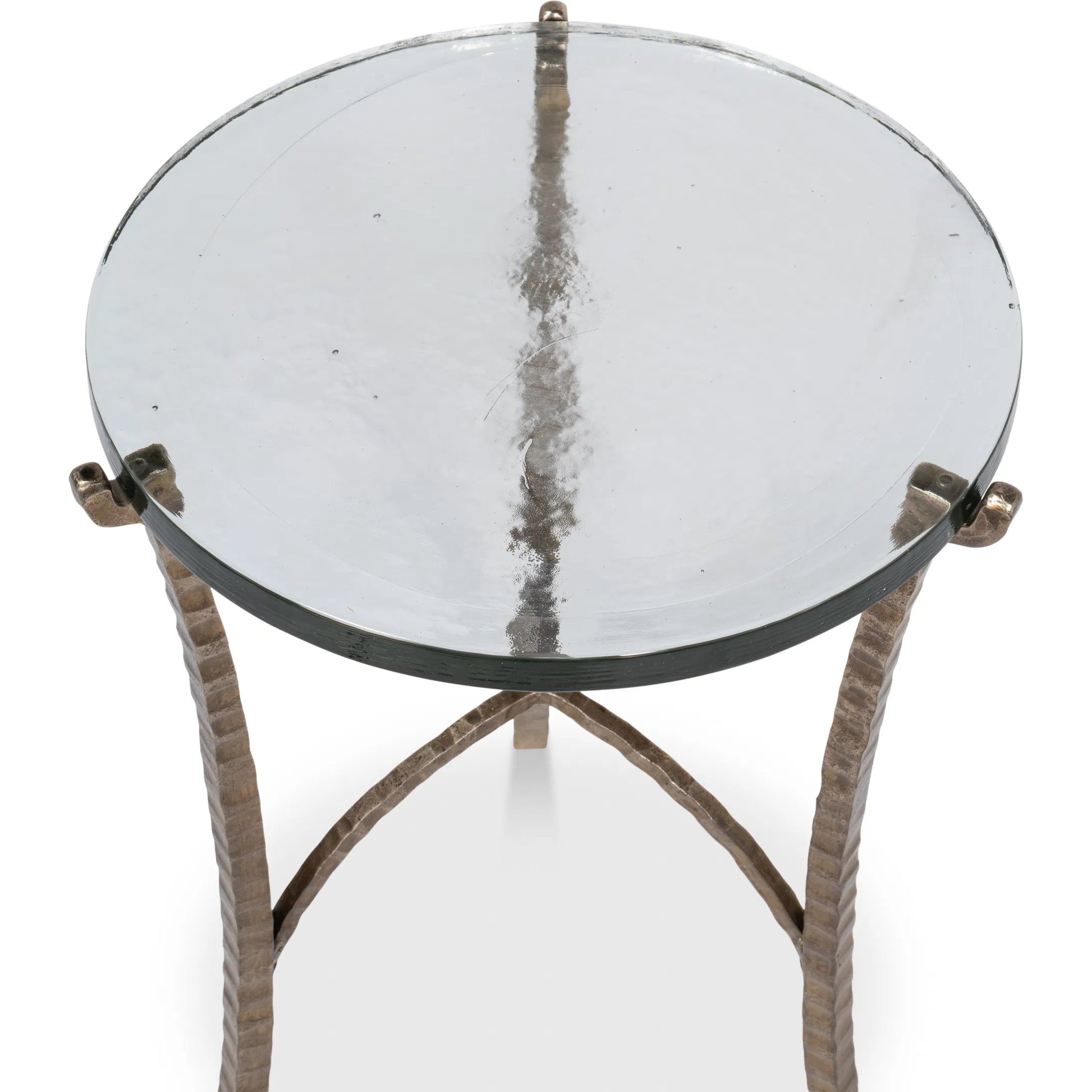 Dandy Round Side Table by Sarreid Ltd. in bronze. Made from forged iron, casted glass in a modern style.
