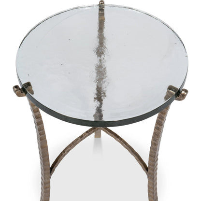 Dandy Round Side Table by Sarreid Ltd. in bronze. Made from forged iron, casted glass in a modern style.