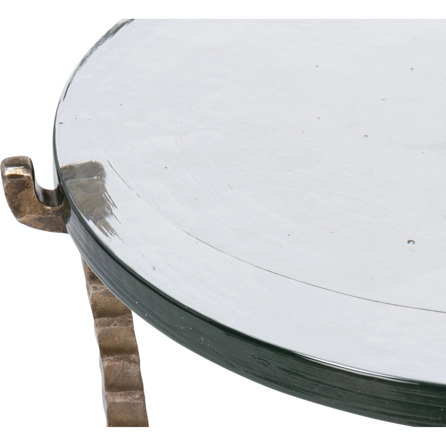 009 SI-2372488 | Closeup | Dandy Round Side Table by Sarreid Ltd. in bronze. Made from forged iron, casted glass in a modern style.