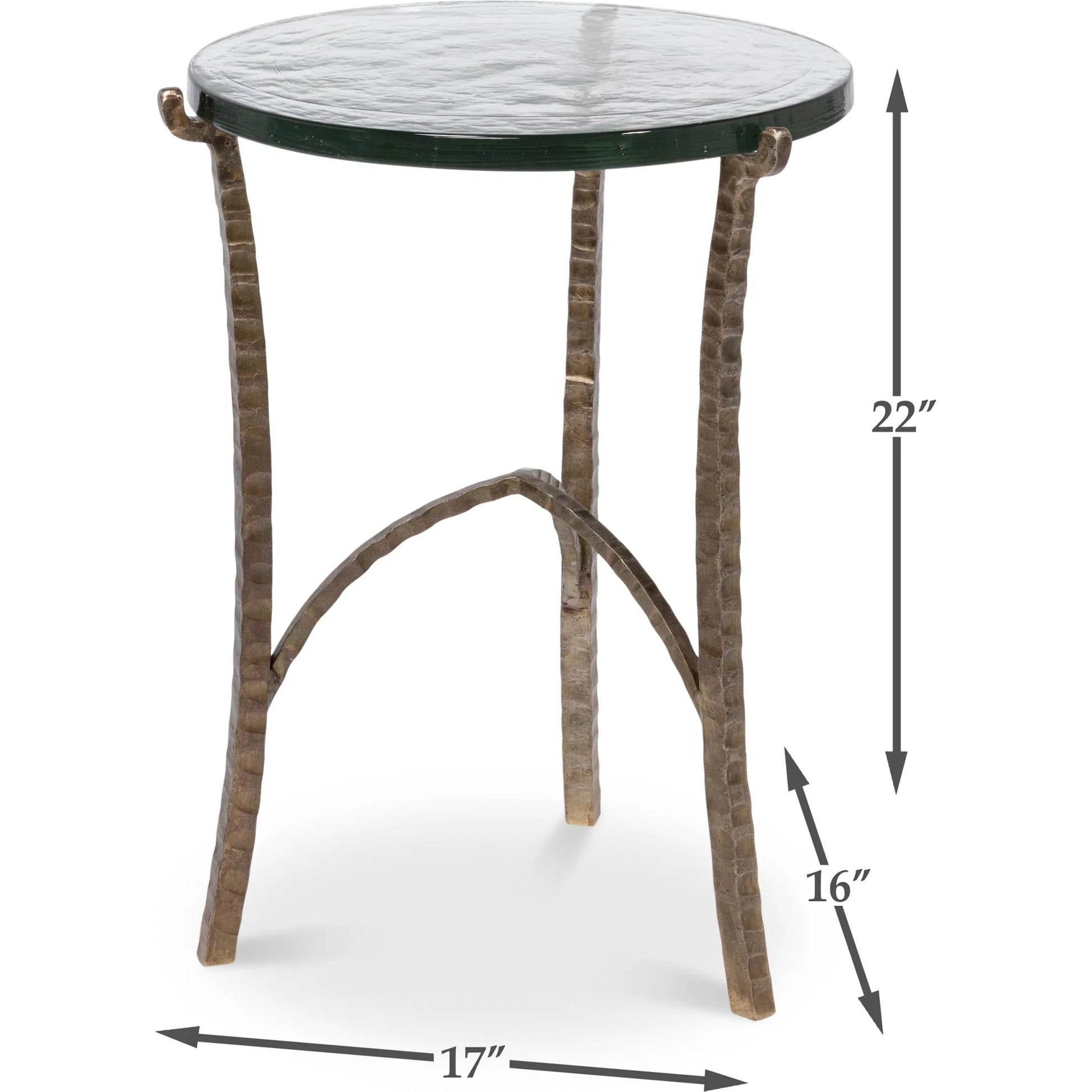 Dandy Round Side Table by Sarreid Ltd. in bronze. Made from forged iron, casted glass in a modern style.