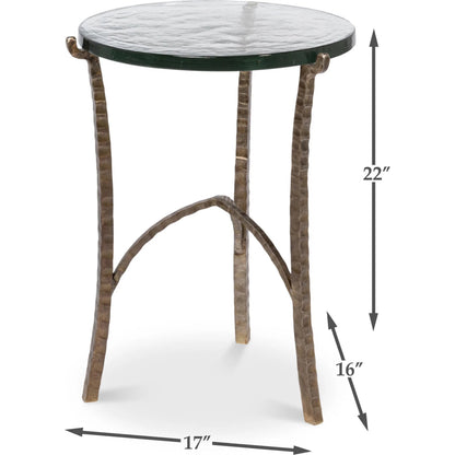 Dandy Round Side Table by Sarreid Ltd. in bronze. Made from forged iron, casted glass in a modern style.