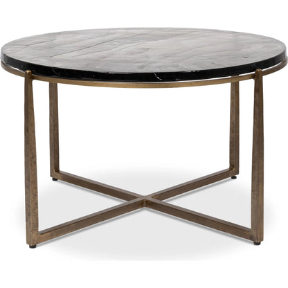 Dorsey Round Coffee Table by Sarreid Ltd. in bronze. Made from forged iron in a modern style.