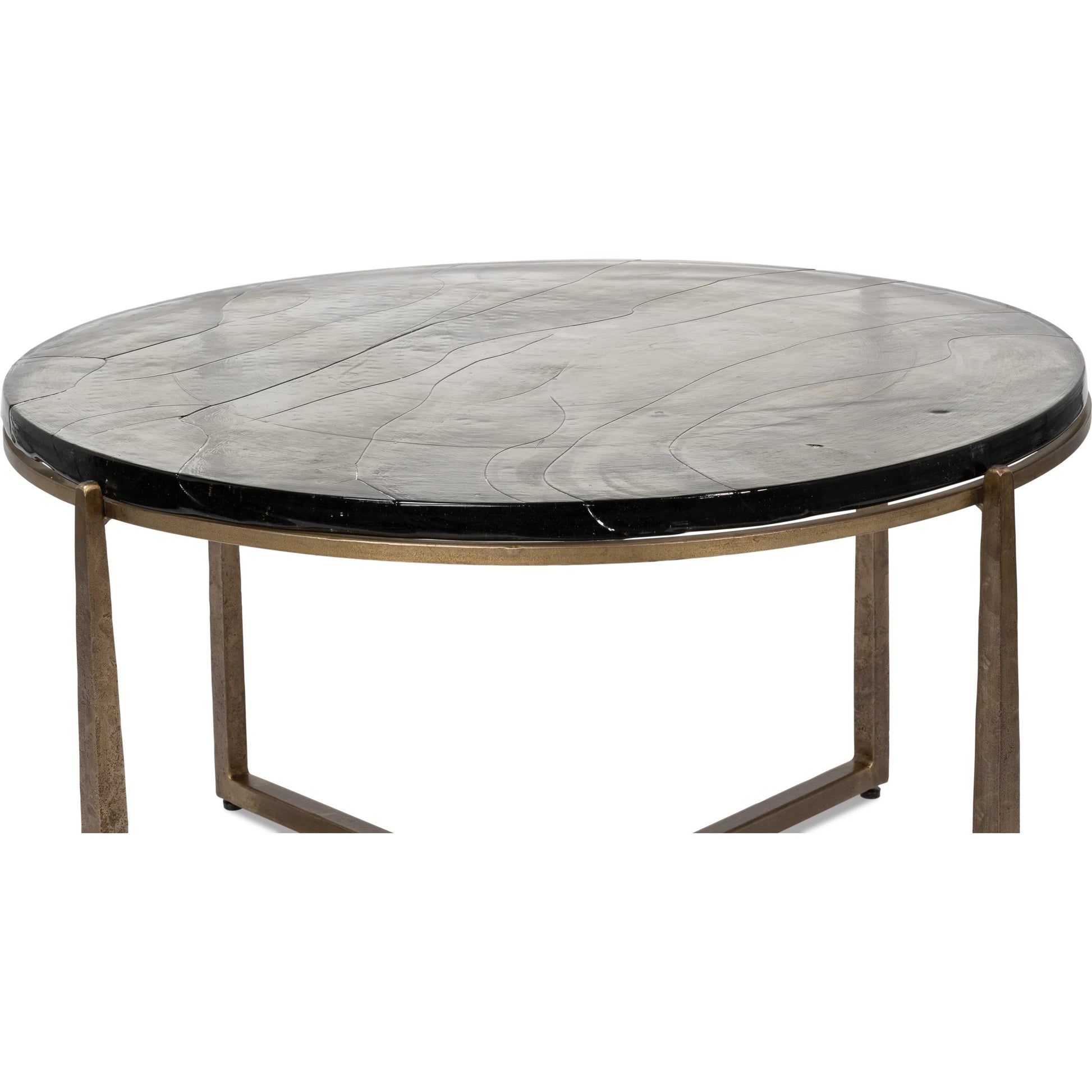 Dorsey Round Coffee Table by Sarreid Ltd. in bronze. Made from forged iron in a modern style.
