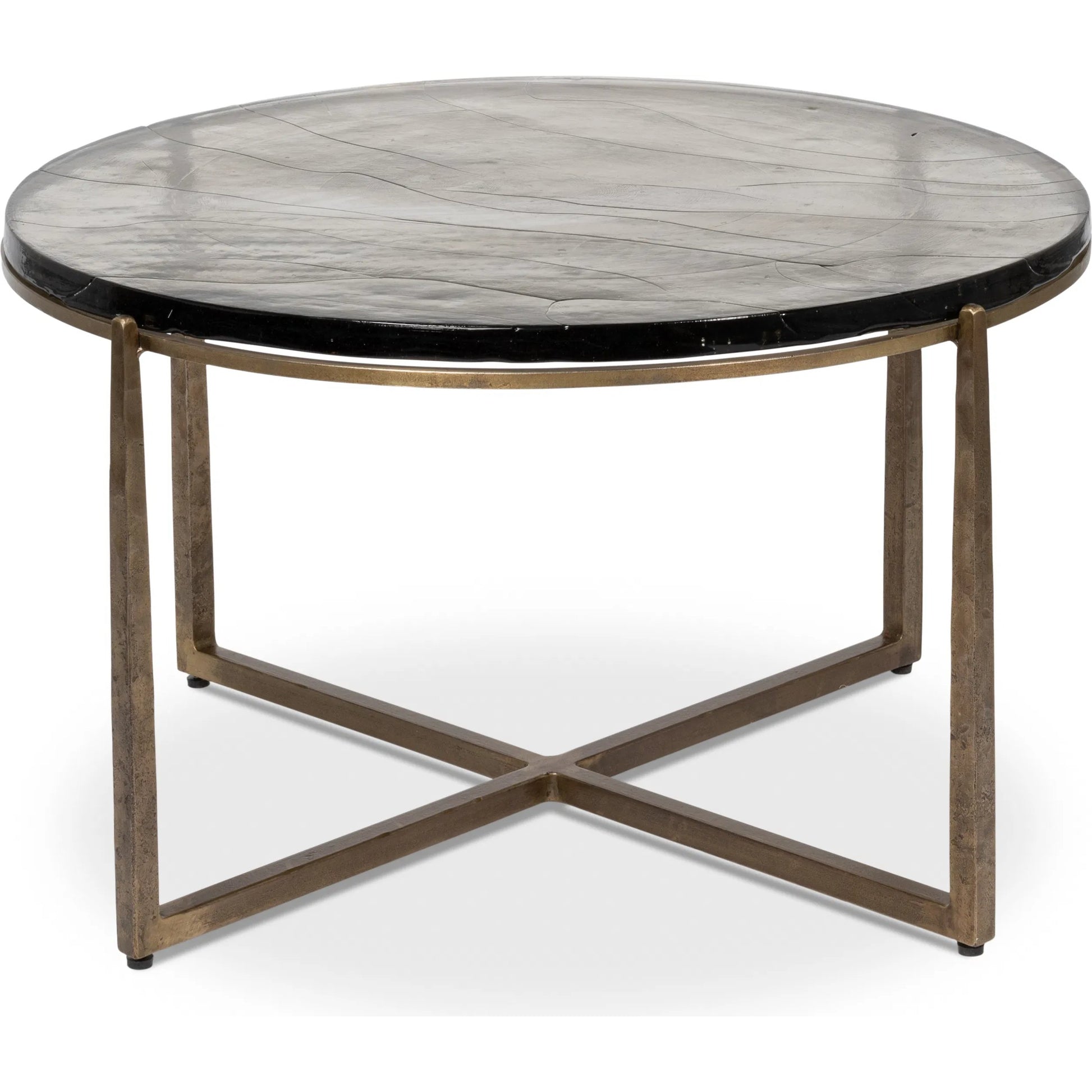 Dorsey Round Coffee Table by Sarreid Ltd. in bronze. Made from forged iron in a modern style.