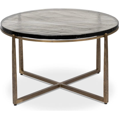 Dorsey Round Coffee Table by Sarreid Ltd. in bronze. Made from forged iron in a modern style.