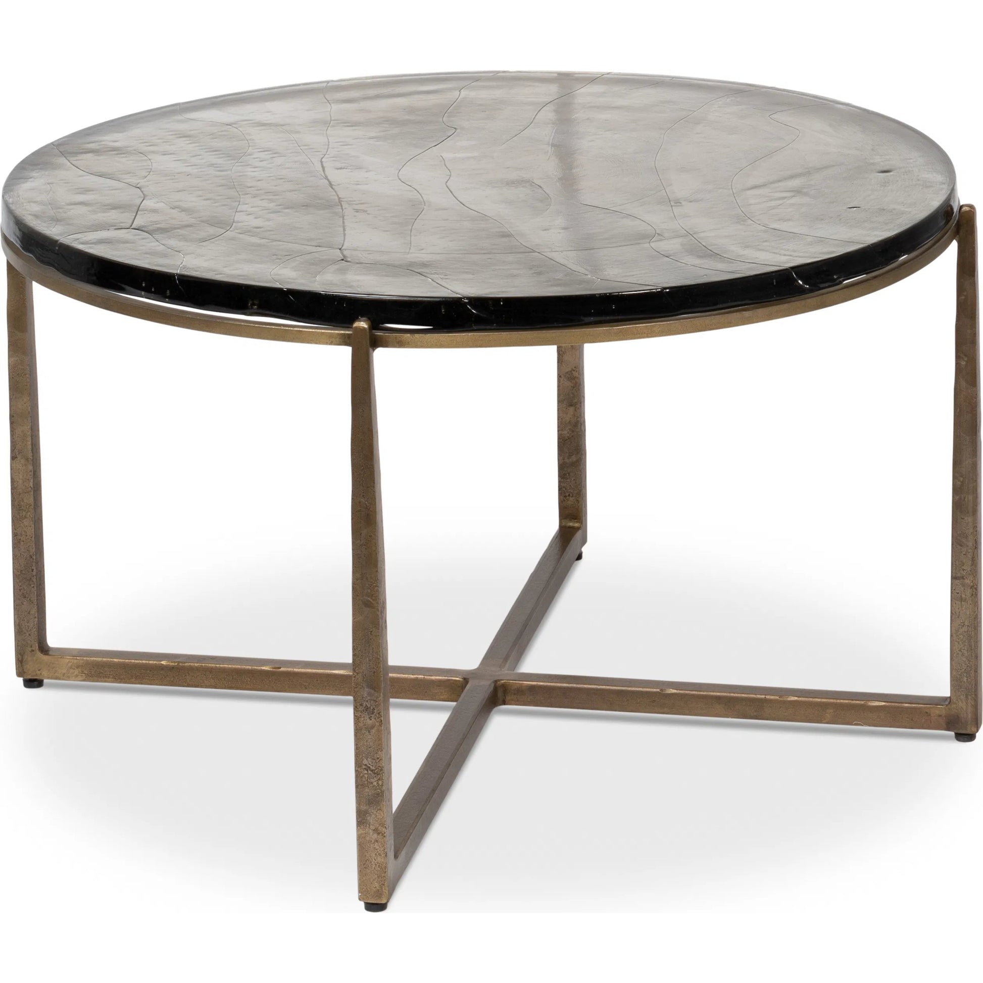 Dorsey Round Coffee Table by Sarreid Ltd. in bronze. Made from forged iron in a modern style.