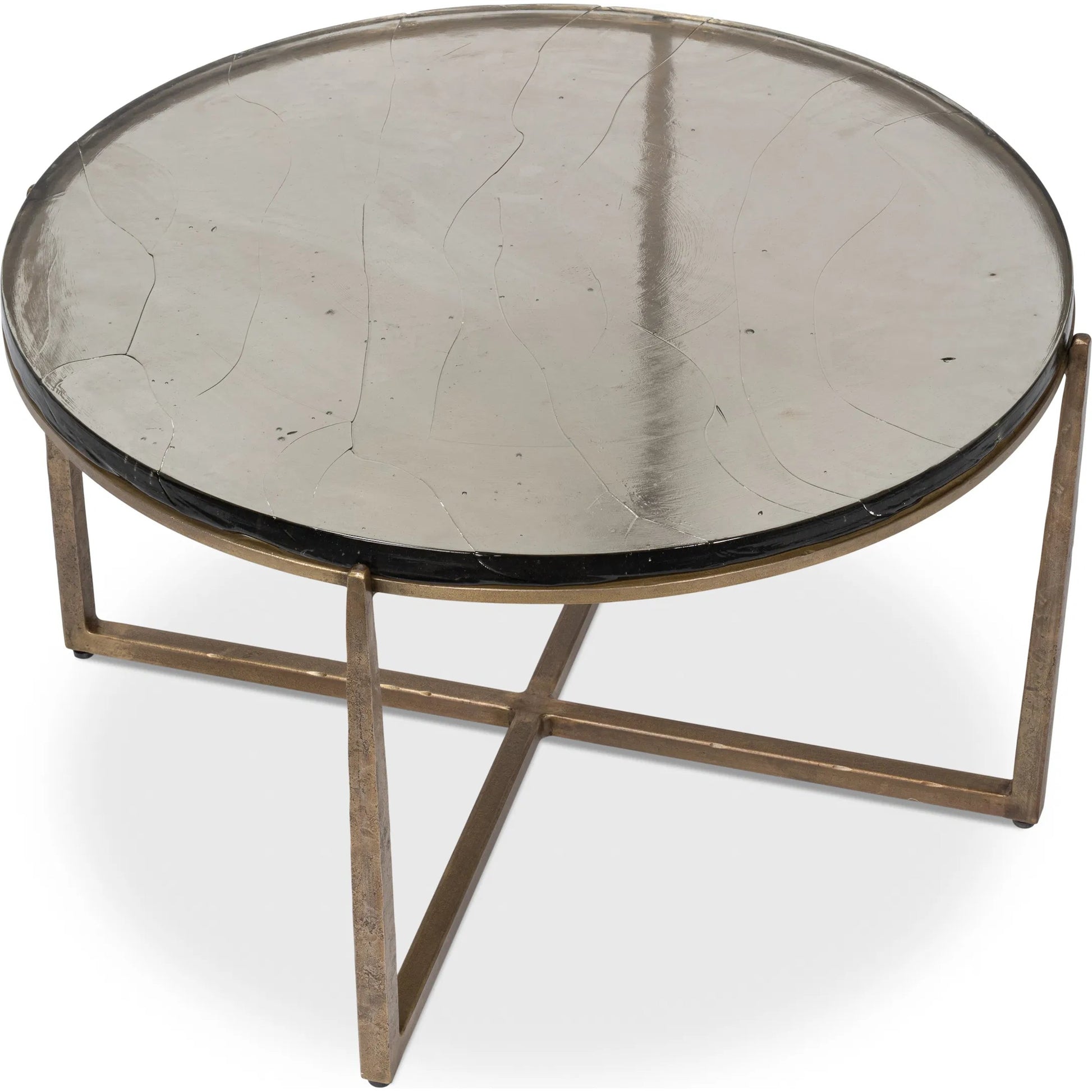 Dorsey Round Coffee Table by Sarreid Ltd. in bronze. Made from forged iron in a modern style.