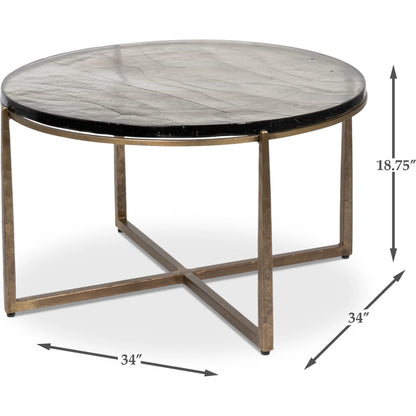 Dorsey Round Coffee Table by Sarreid Ltd. in bronze. Made from forged iron in a modern style.