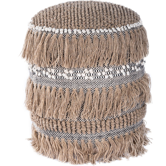 Zoey Round Pouf by Butler Specialty Company in beige and butler loft. Made from cotton -wool shell, filling: thermocol beans in a eclectic & global style.