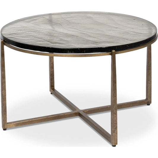 Dorsey Round Coffee Table by Sarreid Ltd. in bronze. Made from forged iron in a unique style.