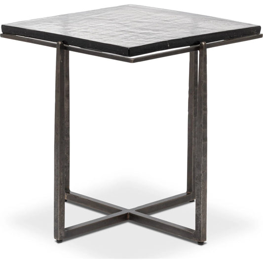 Erik Square Side Table by Sarreid Ltd. in antique nickel. Made from forged iron in a unique style.