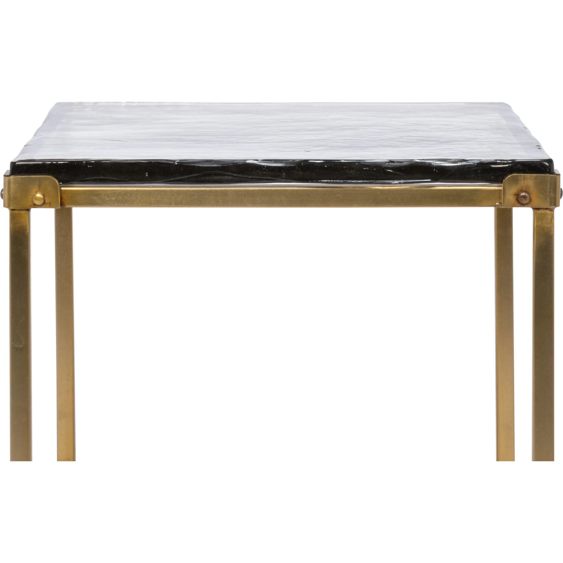 Christian Side Table by Sarreid Ltd. in aged brass. Made from forged iron with aged brass in a unique style.