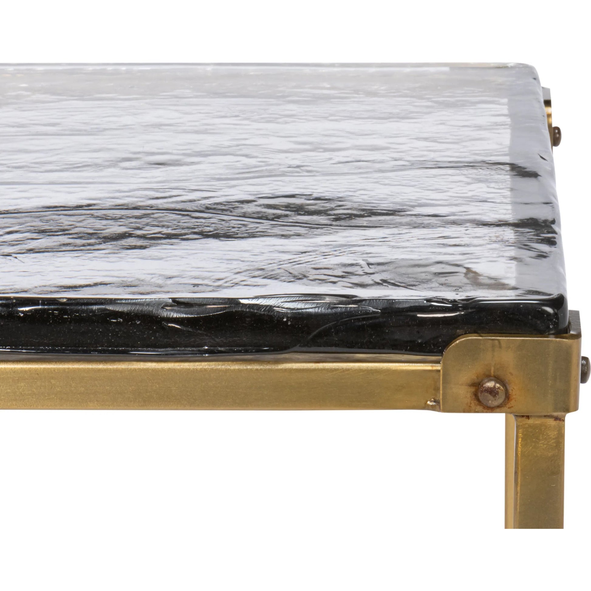 Christian Side Table by Sarreid Ltd. in aged brass. Made from forged iron with aged brass in a unique style.