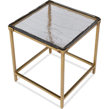 Christian Side Table by Sarreid Ltd. in aged brass. Made from forged iron with aged brass in a unique style.