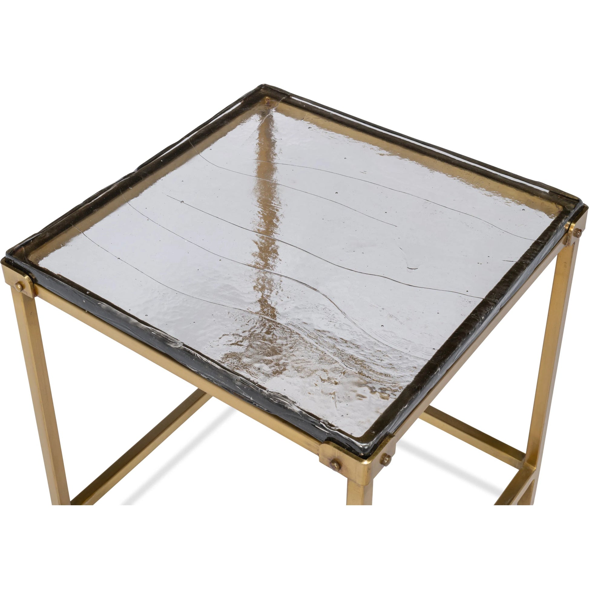 Christian Side Table by Sarreid Ltd. in aged brass. Made from forged iron with aged brass in a unique style.