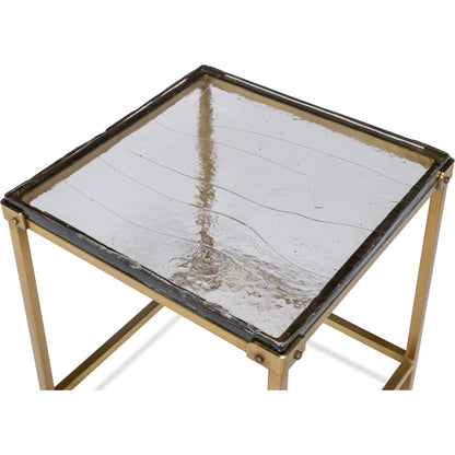 Christian Side Table by Sarreid Ltd. in aged brass. Made from forged iron with aged brass in a unique style.