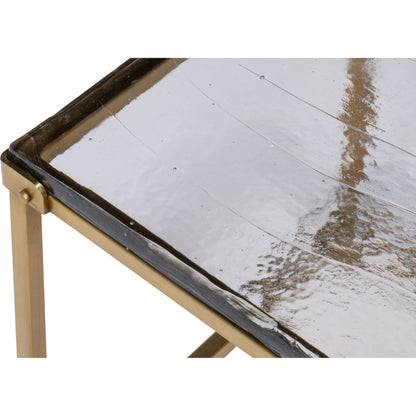 Christian Side Table by Sarreid Ltd. in aged brass. Made from forged iron with aged brass in a unique style.