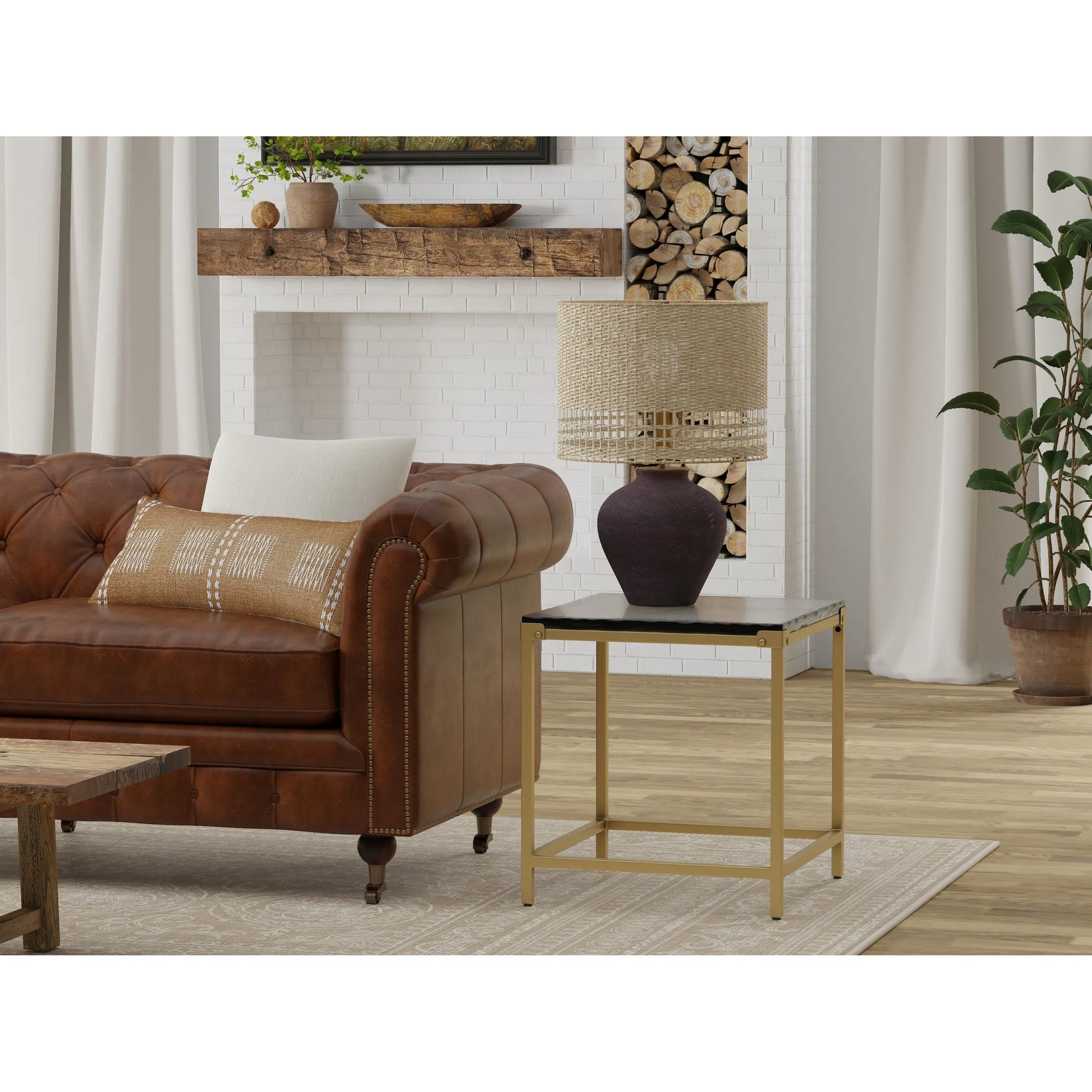 Christian Side Table by Sarreid Ltd. in aged brass. Made from forged iron with aged brass in a unique style.