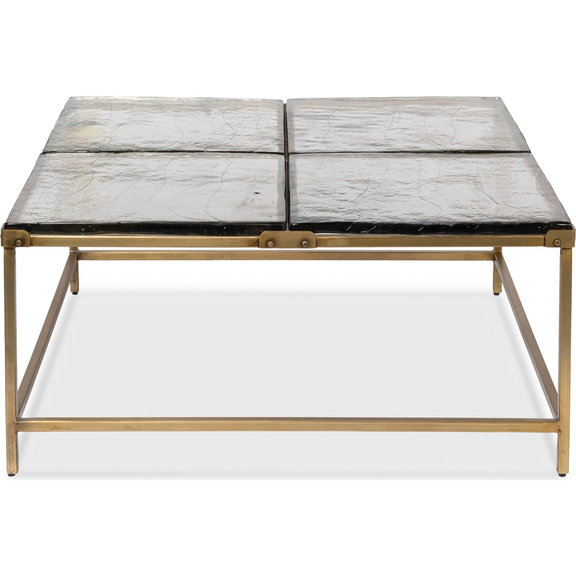 Titus Coffee Table by Sarreid Ltd. in bronze and cast glass top. Made from unique in a modern style.
