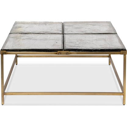 Titus Coffee Table by Sarreid Ltd. in bronze and cast glass top. Made from unique in a modern style.