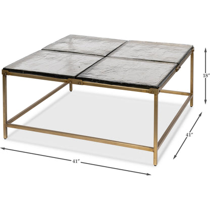 Titus Coffee Table by Sarreid Ltd. in bronze and cast glass top. Made from unique in a modern style.