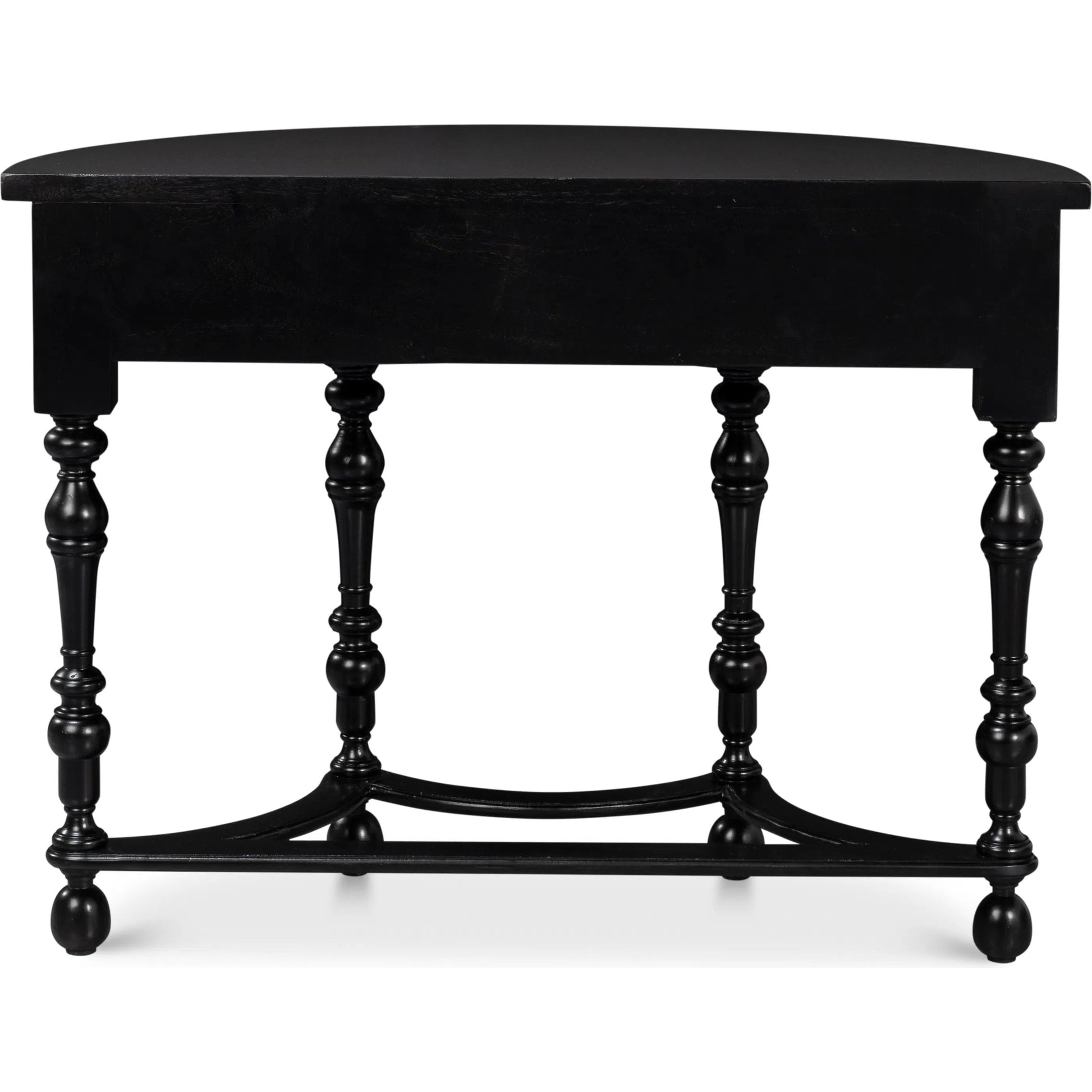 Abraham Half Round Console by Sarreid Ltd. in black. Made from acacia wood in a traditional style.