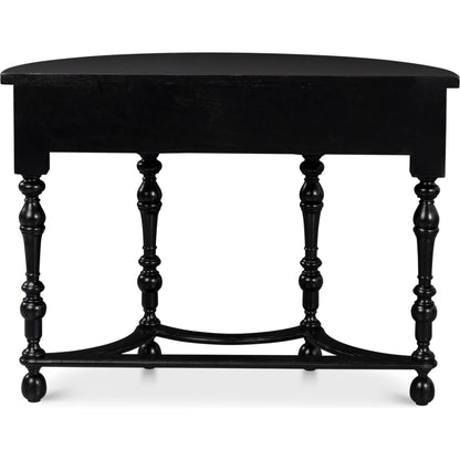 Abraham Half Round Console by Sarreid Ltd. in black. Made from acacia wood in a traditional style.