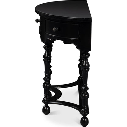 Abraham Half Round Console by Sarreid Ltd. in black. Made from acacia wood in a traditional style.
