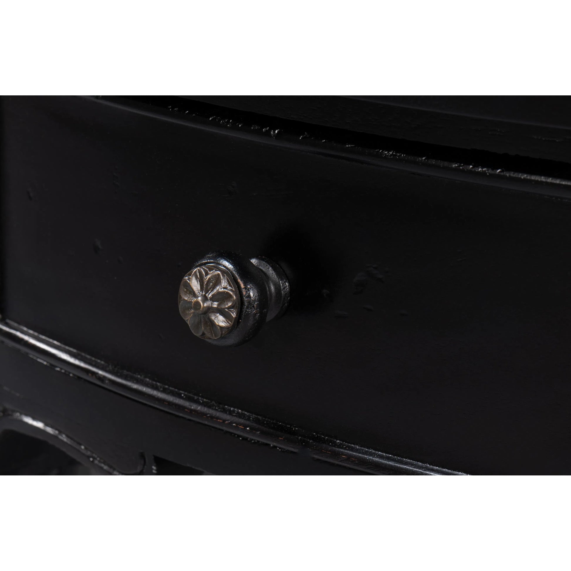 Abraham Half Round Console by Sarreid Ltd. in black. Made from acacia wood in a traditional style.