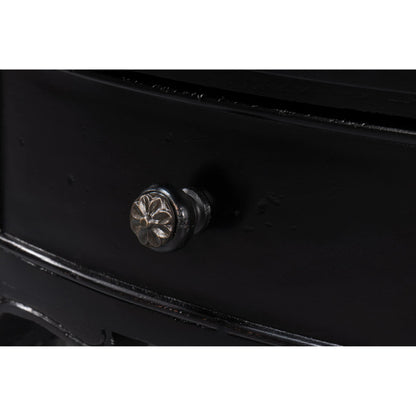 Abraham Half Round Console by Sarreid Ltd. in black. Made from acacia wood in a traditional style.