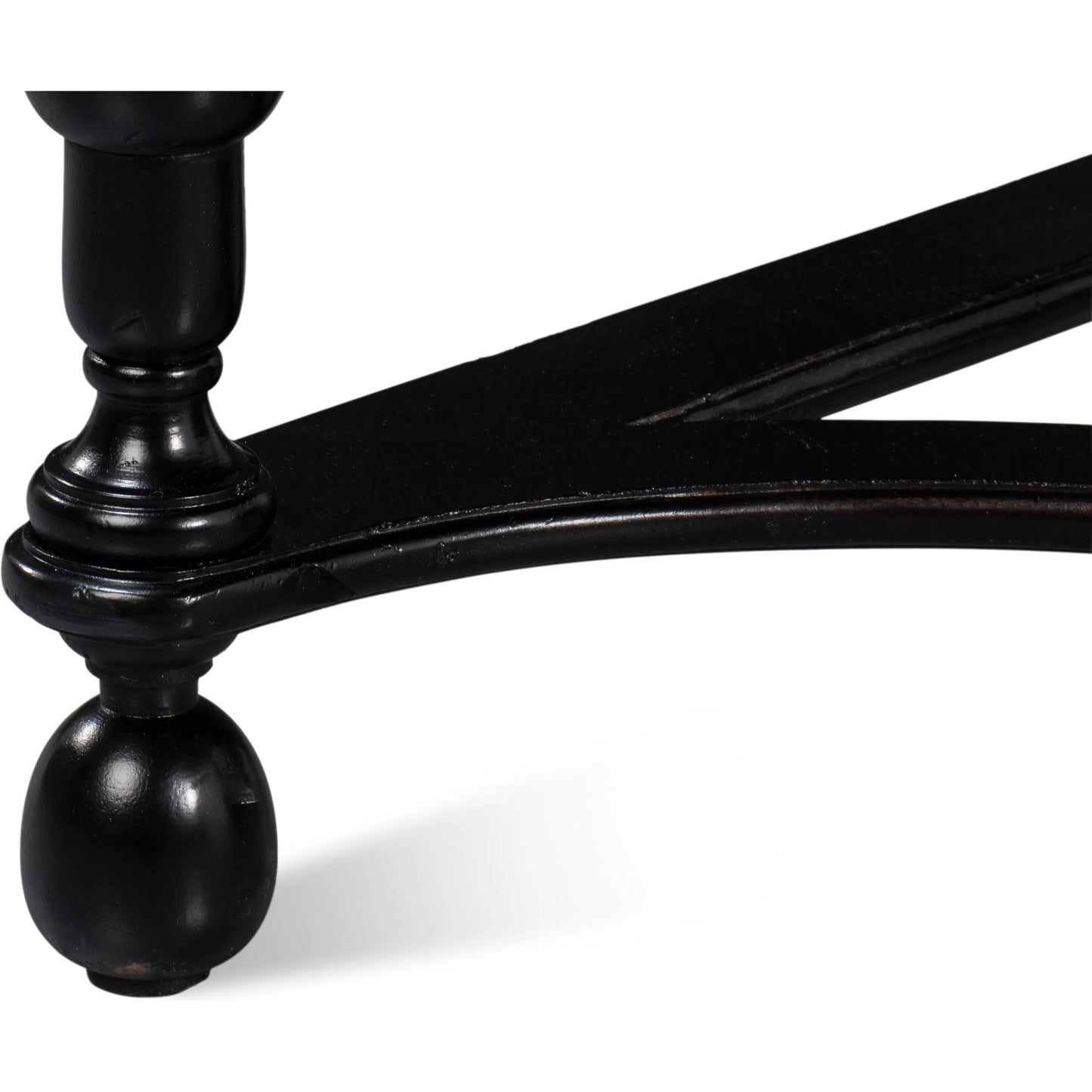 004 SI-2372444 | Closeup | Abraham Half Round Console by Sarreid Ltd. in black. Made from acacia wood in a traditional style.