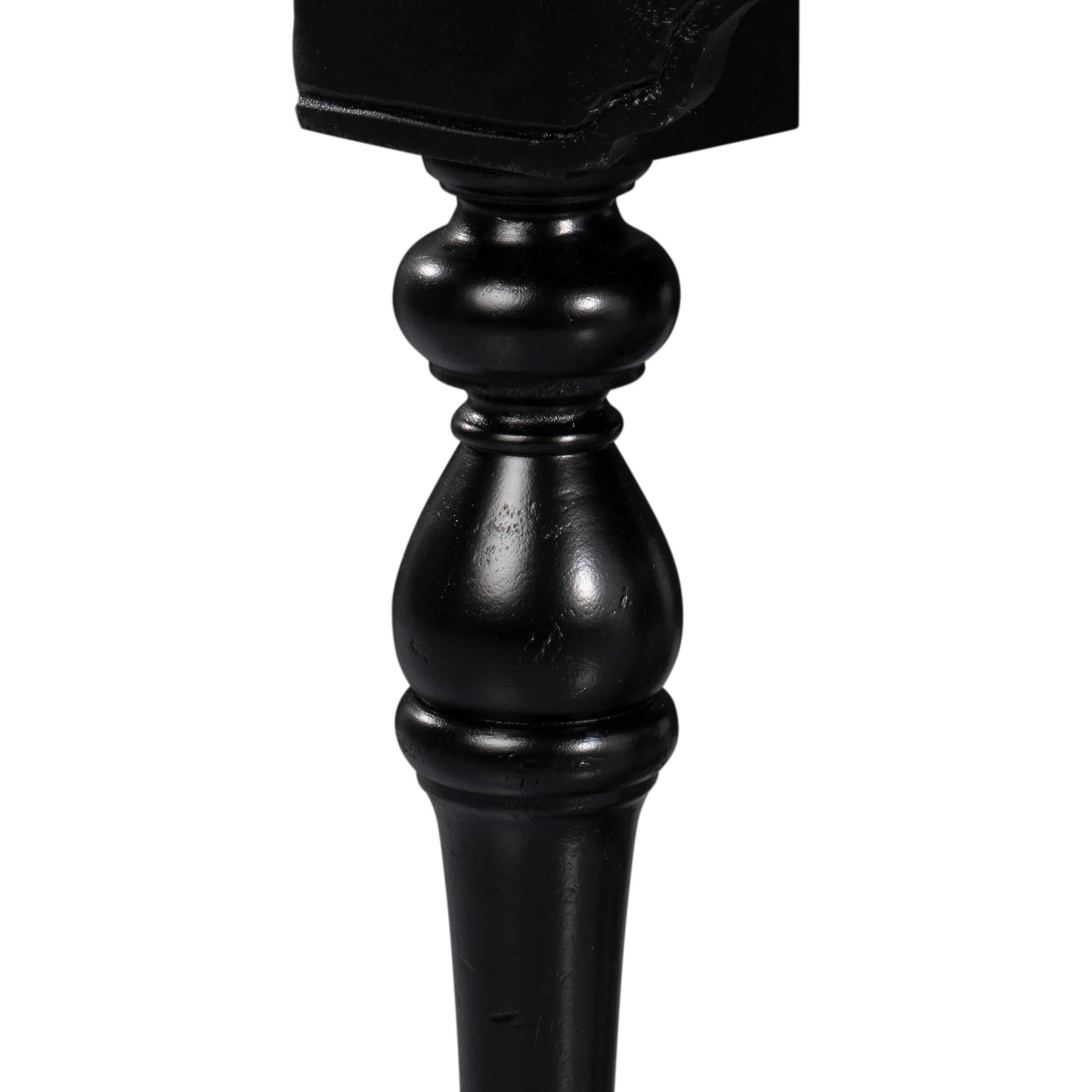002 SI-2372444 | Closeup | Abraham Half Round Console by Sarreid Ltd. in black. Made from acacia wood in a traditional style.