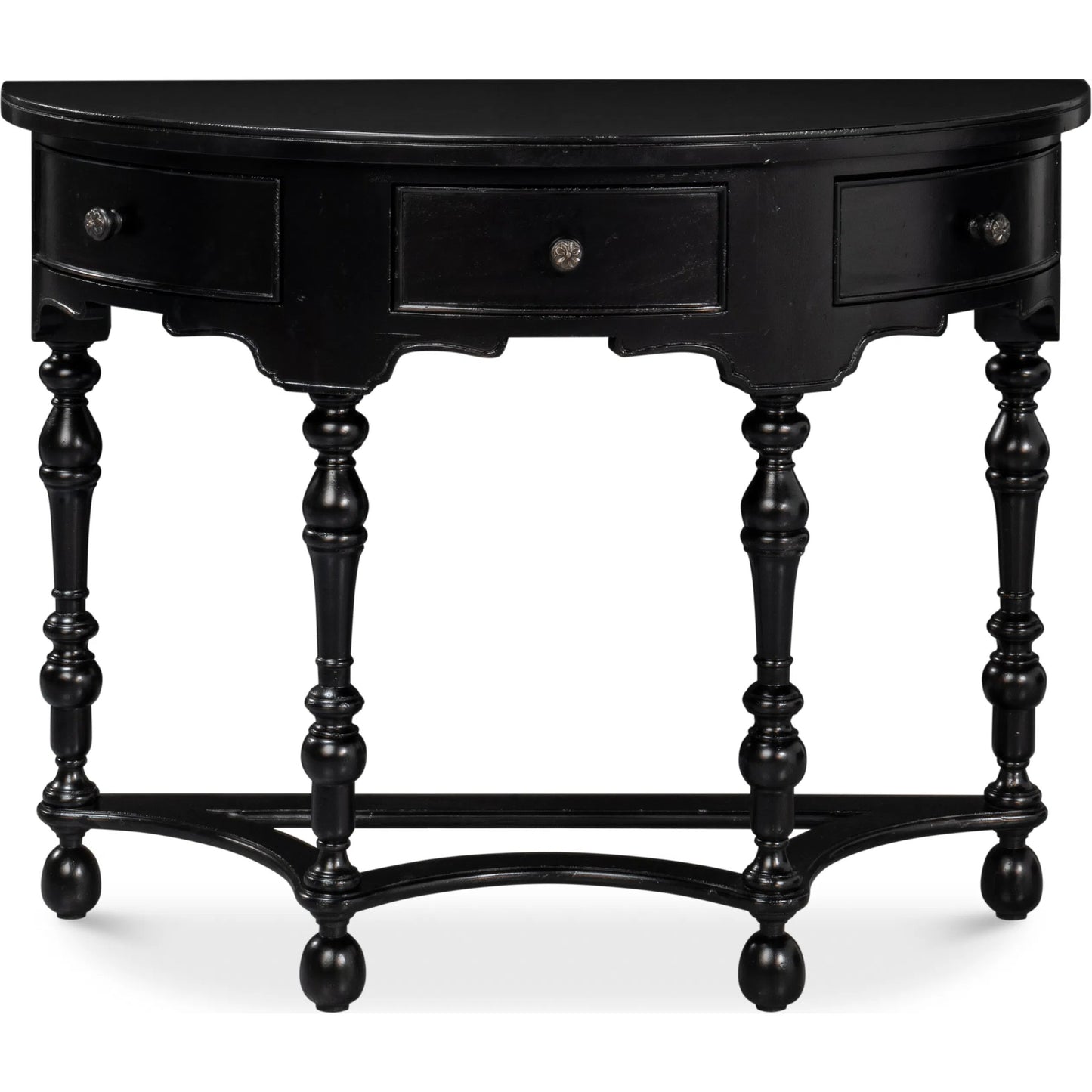007 SI-2372444 | Additional Silo | Abraham Half Round Console by Sarreid Ltd. in black. Made from acacia wood in a traditional style.