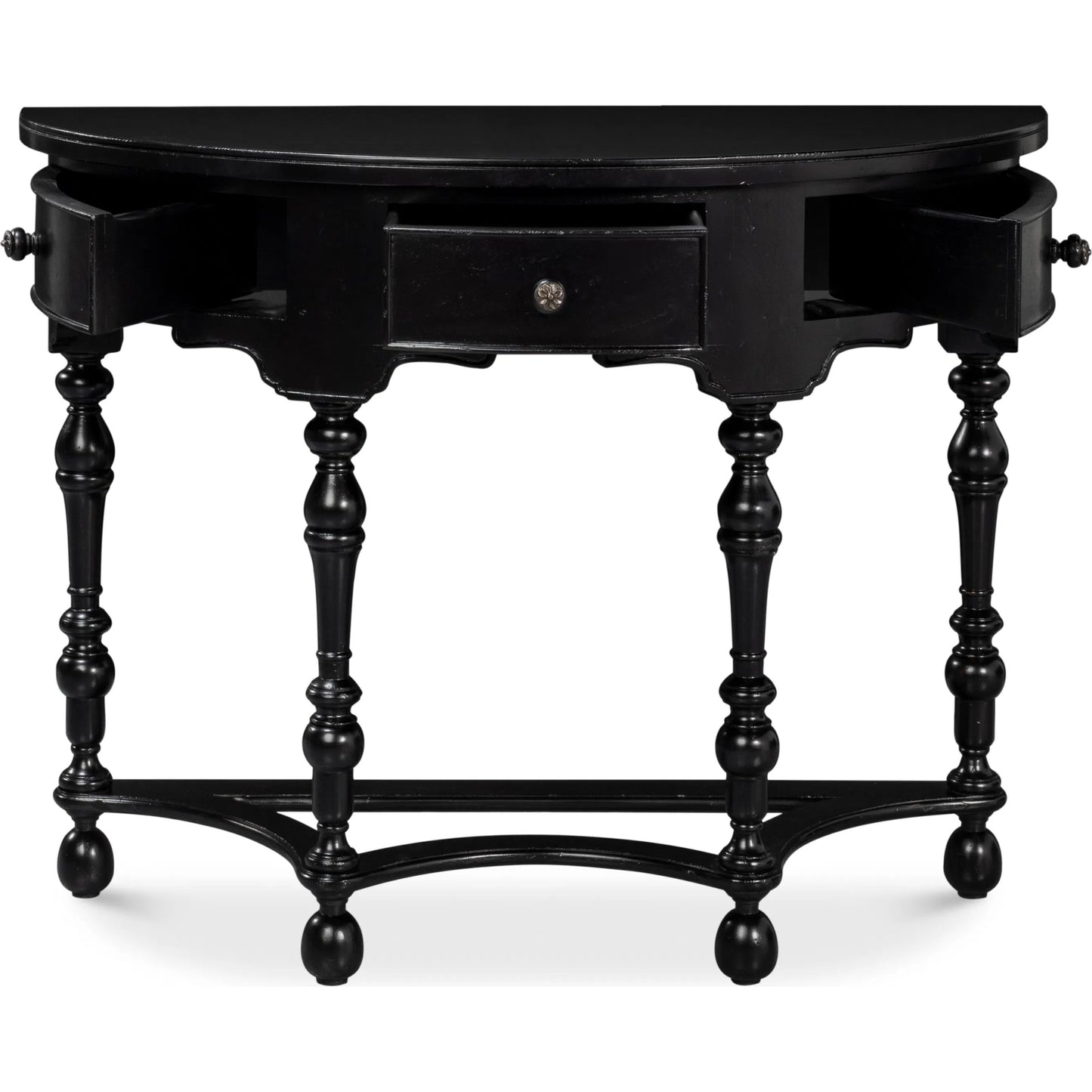 006 SI-2372444 | Additional Silo | Abraham Half Round Console by Sarreid Ltd. in black. Made from acacia wood in a traditional style.