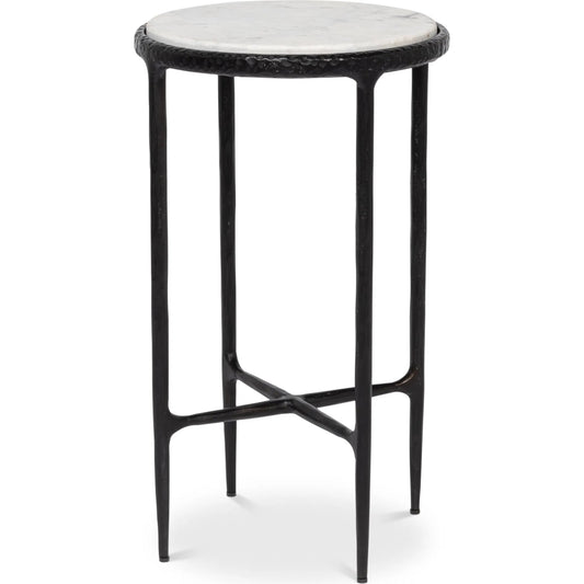 Dakor Side Table by Sarreid Ltd. in black. Made from forged iron, white marble in a unique style.