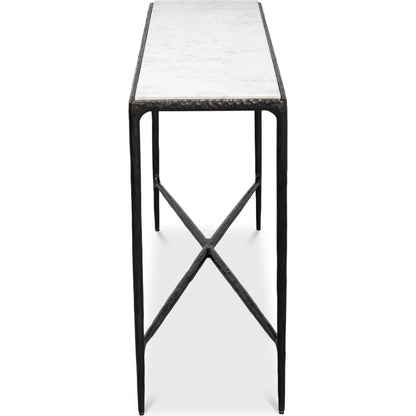 Dakor Console Table by Sarreid Ltd. in black. Made from forged iron, white marble in a modern style.