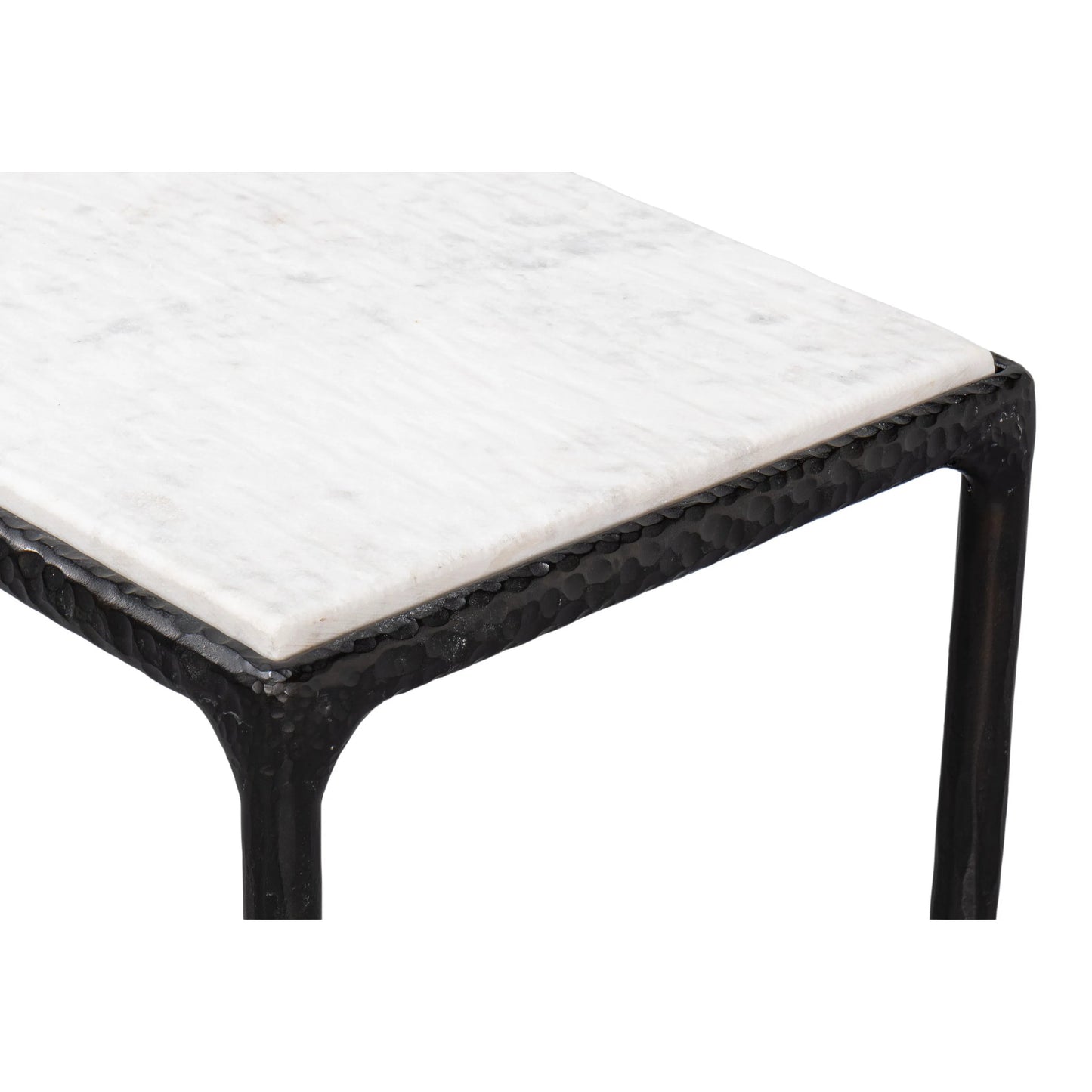 010 SI-2372481 | Closeup | Dakor Console Table by Sarreid Ltd. in black. Made from forged iron, white marble in a modern style.