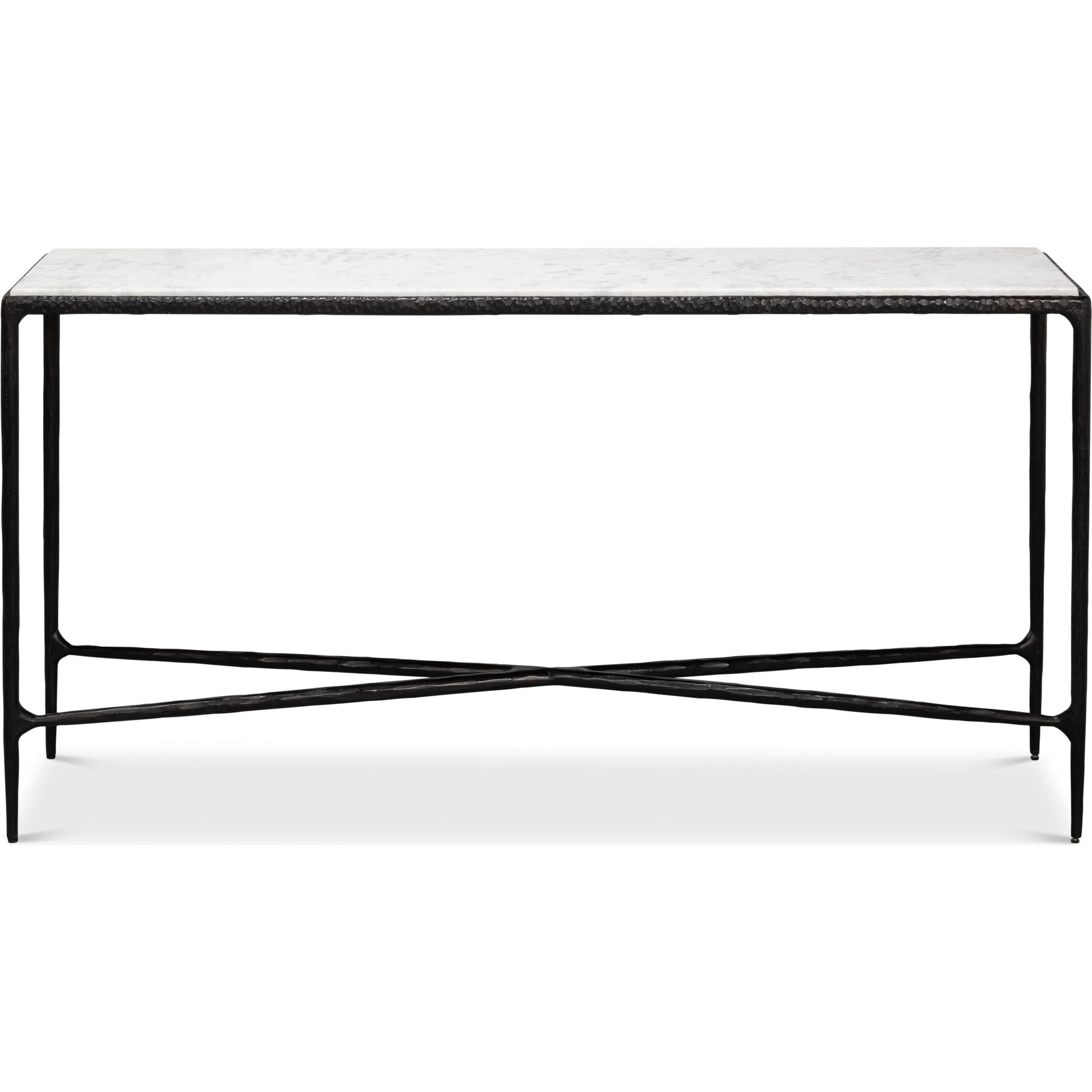 Dakor Console Table by Sarreid Ltd. in black. Made from forged iron, white marble in a modern style.
