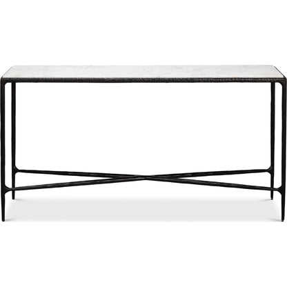 Dakor Console Table by Sarreid Ltd. in black. Made from forged iron, white marble in a modern style.