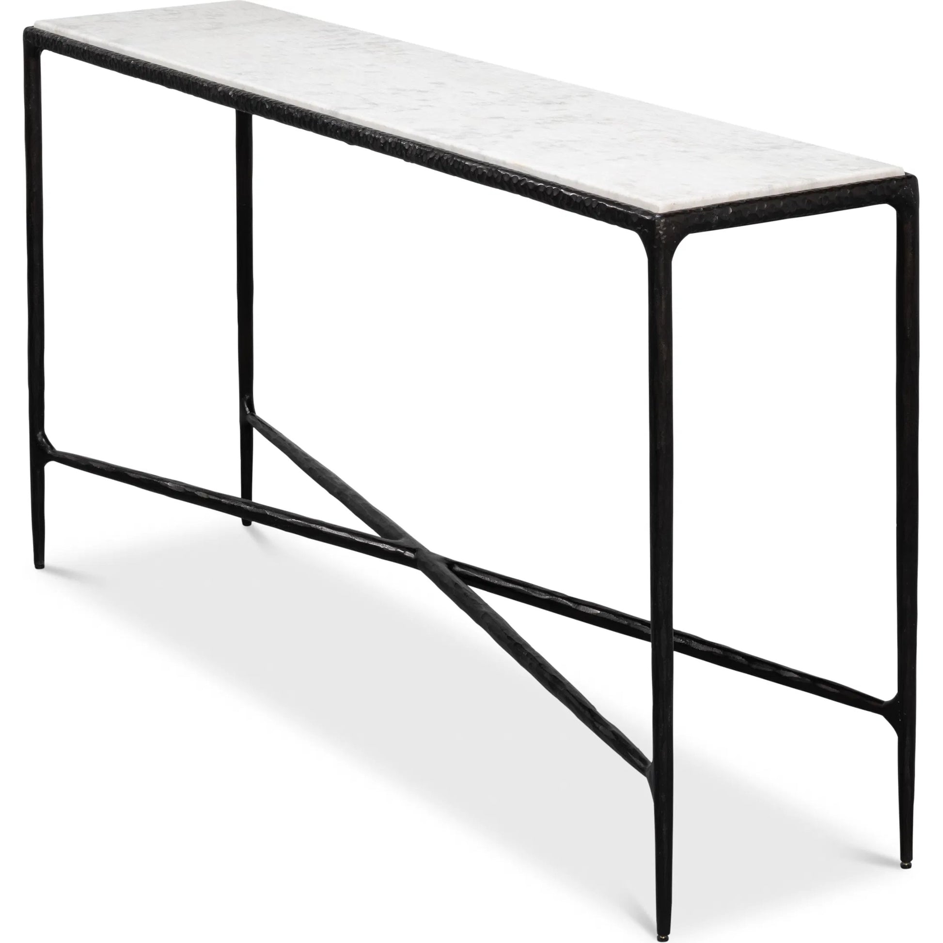 Dakor Console Table by Sarreid Ltd. in black. Made from forged iron, white marble in a modern style.
