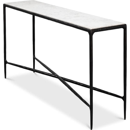Dakor Console Table by Sarreid Ltd. in black. Made from forged iron, white marble in a modern style.
