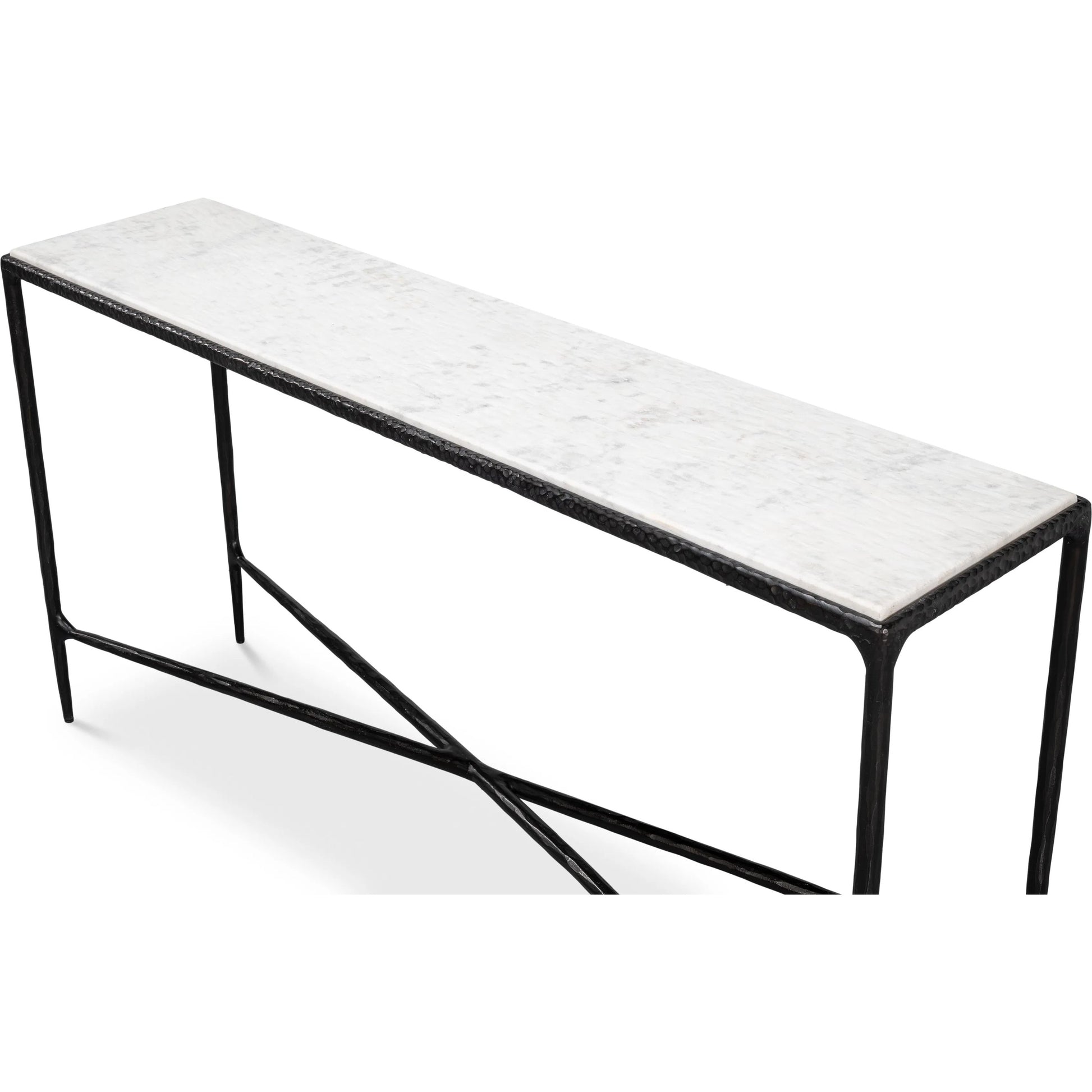 Dakor Console Table by Sarreid Ltd. in black. Made from forged iron, white marble in a modern style.