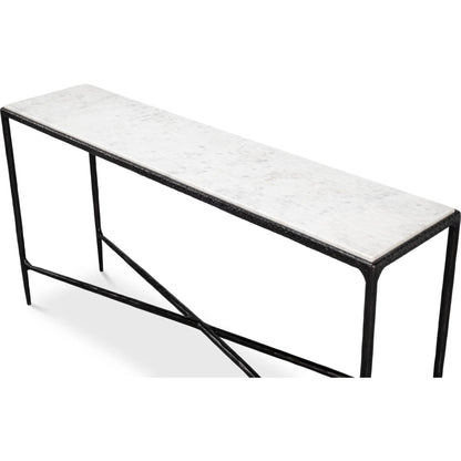 Dakor Console Table by Sarreid Ltd. in black. Made from forged iron, white marble in a modern style.