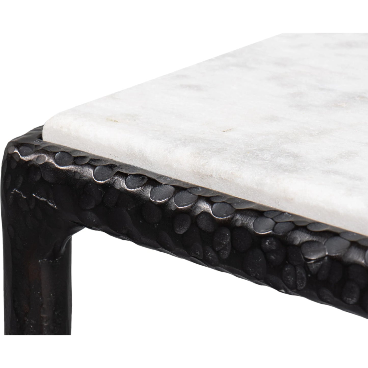 012 SI-2372481 | Closeup | Dakor Console Table by Sarreid Ltd. in black. Made from forged iron, white marble in a modern style.